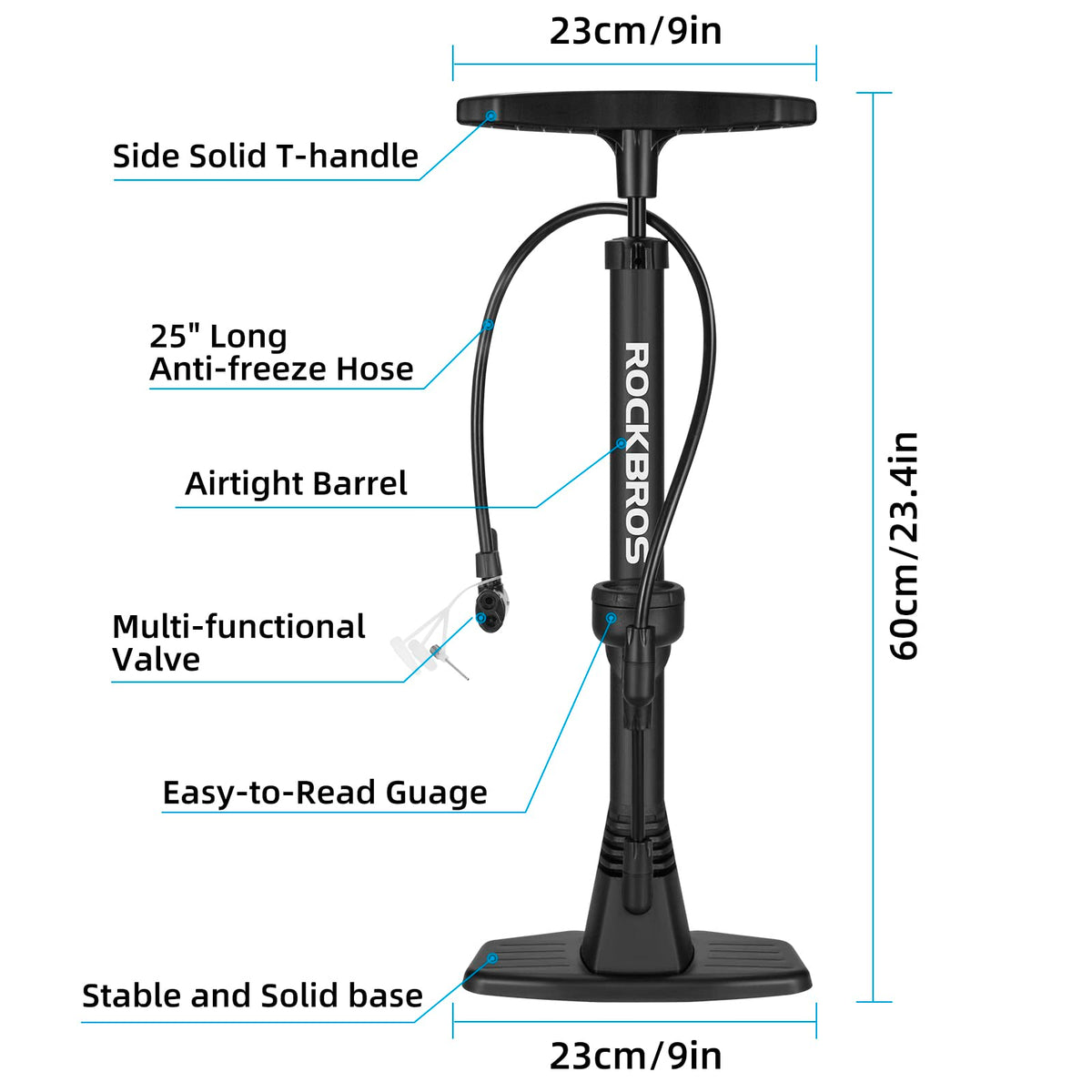 Bike Floor Pump with Gauge High Pressure 160 PSI