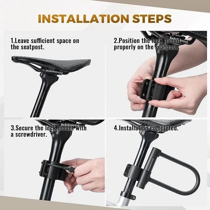 Bike U Lock with 4 ft Cable Heavy Duty Anti Theft with 2 Keys & Bracket