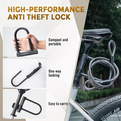 Bike U Lock with 4 ft Cable Heavy Duty Anti Theft with 2 Keys & Bracket