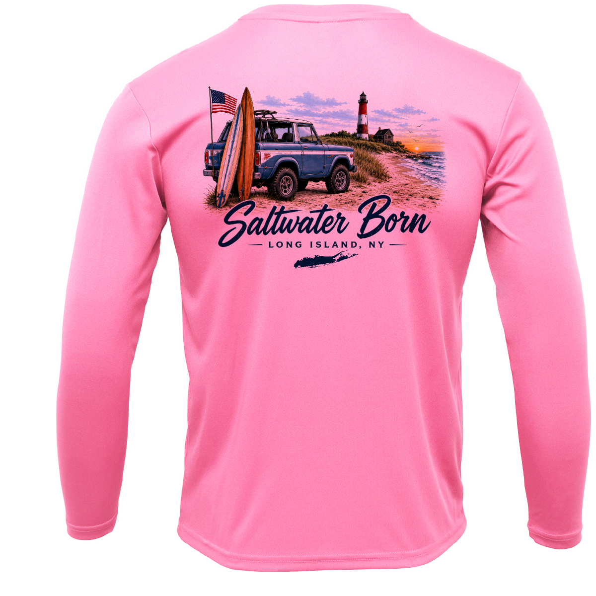 Long Island, NY Saltwater Born Beach Truck Men's Long Sleeve UPF 50+ Dry-Fit Shirt