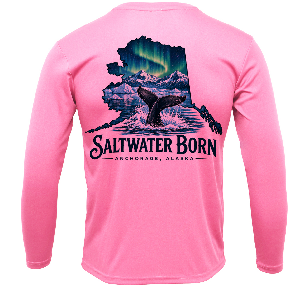 Anchorage, AK Northern Lights Whale Tail Boy's Long Sleeve UPF 50+ Dry-Fit Shirt