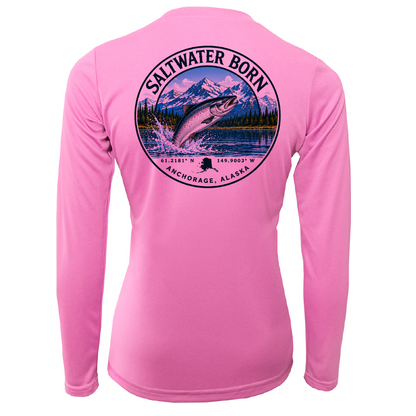 Anchorage, AK Salmon Women's Long Sleeve UPF 50+ Dry-Fit Shirt