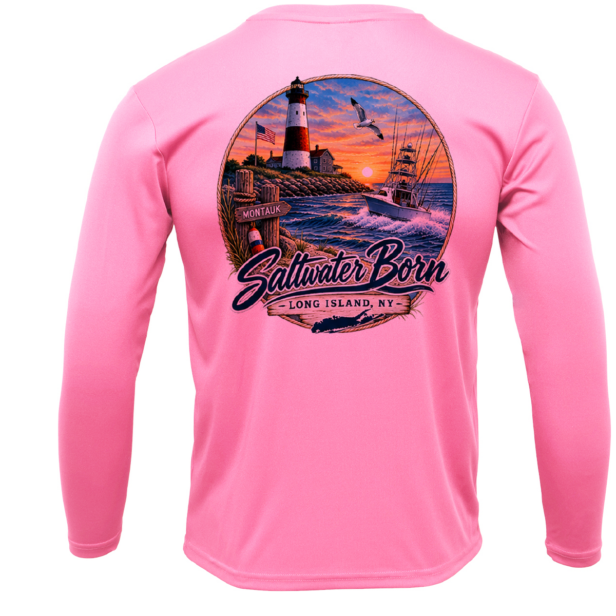 Long Island, NY Lighthouse Men's Long Sleeve UPF 50+ Dry-Fit Shirt
