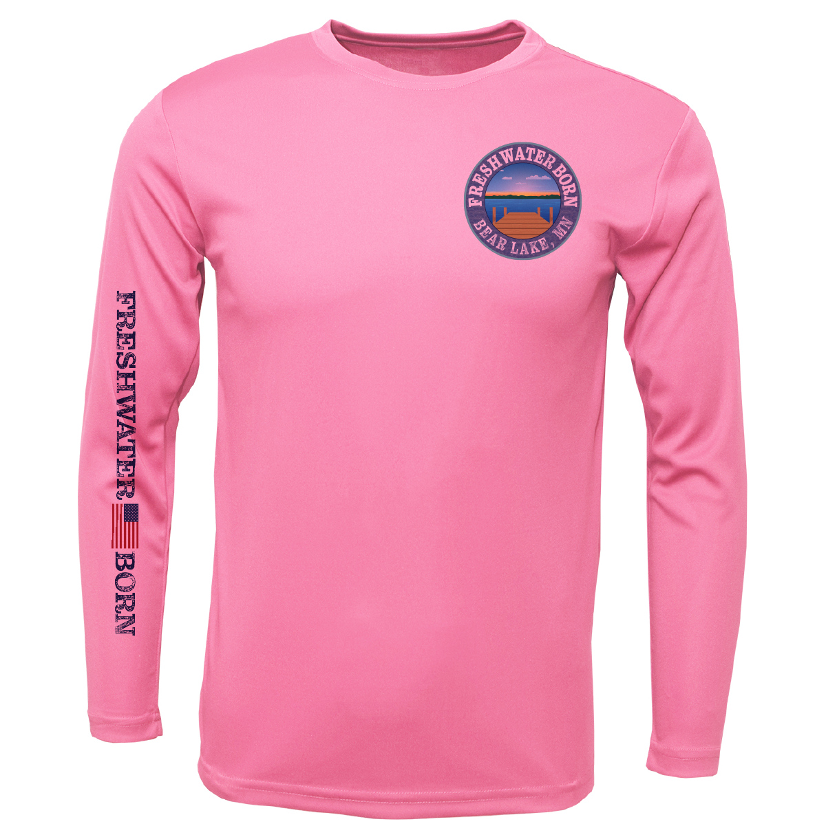 Bear Lake, MN Freshwater Born State Flag Men's Long Sleeve UPF 50+ Dry-Fit Shirt