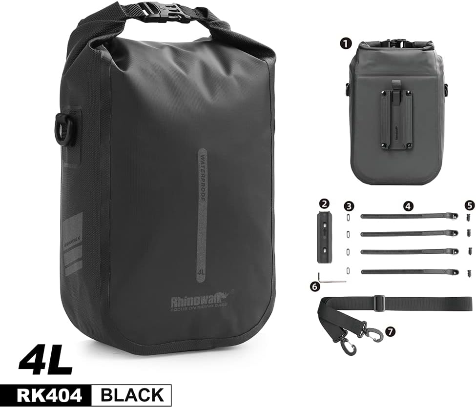 Rhinowalk 4L Waterproof Fork Bag Rack Bag Shoulder Bag for E-Scooter, Bike