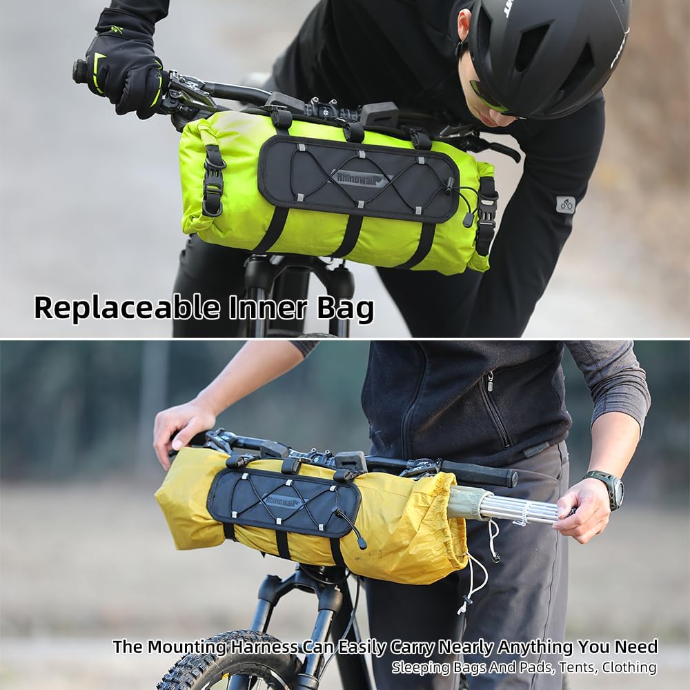 Rhinowalk Handlebar Bag Bicycle Front Bag Lightweight Waterproof Roll Bag 12L with Shoulder Strap RK9300