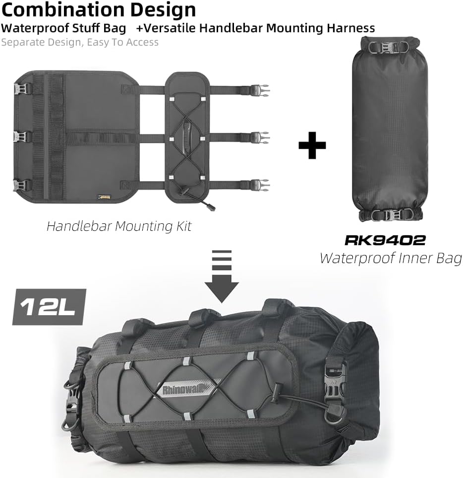 Rhinowalk Handlebar Bag Bicycle Front Bag Lightweight Waterproof Roll Bag 12L with Shoulder Strap RK9300