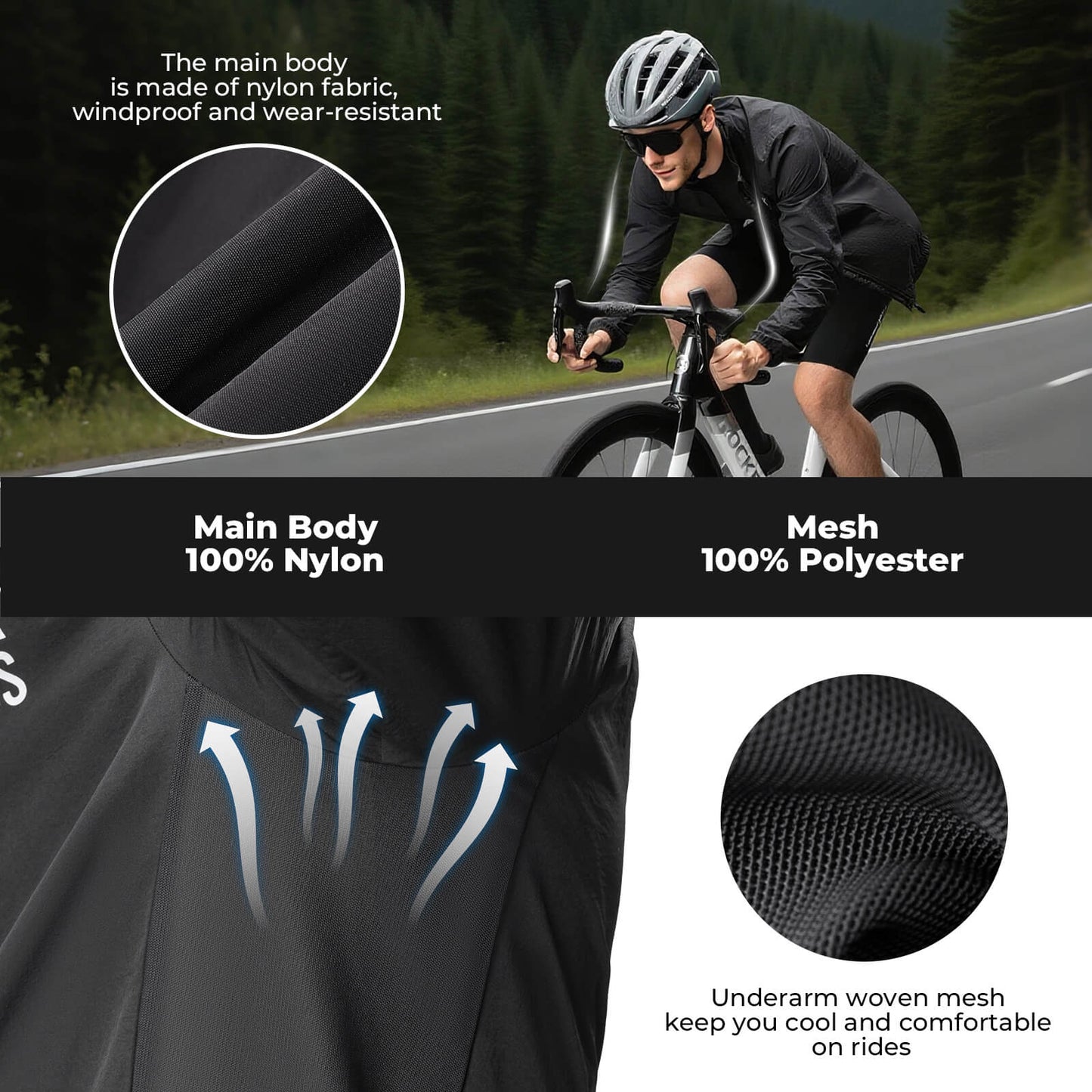ROCKBROS Long-Seeved Cycling Windbreaker Jacket Foldable