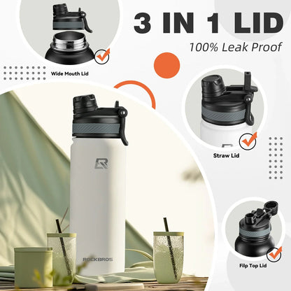 ROCKBROS Stainless Steel Insulated Water Bottle with Straw