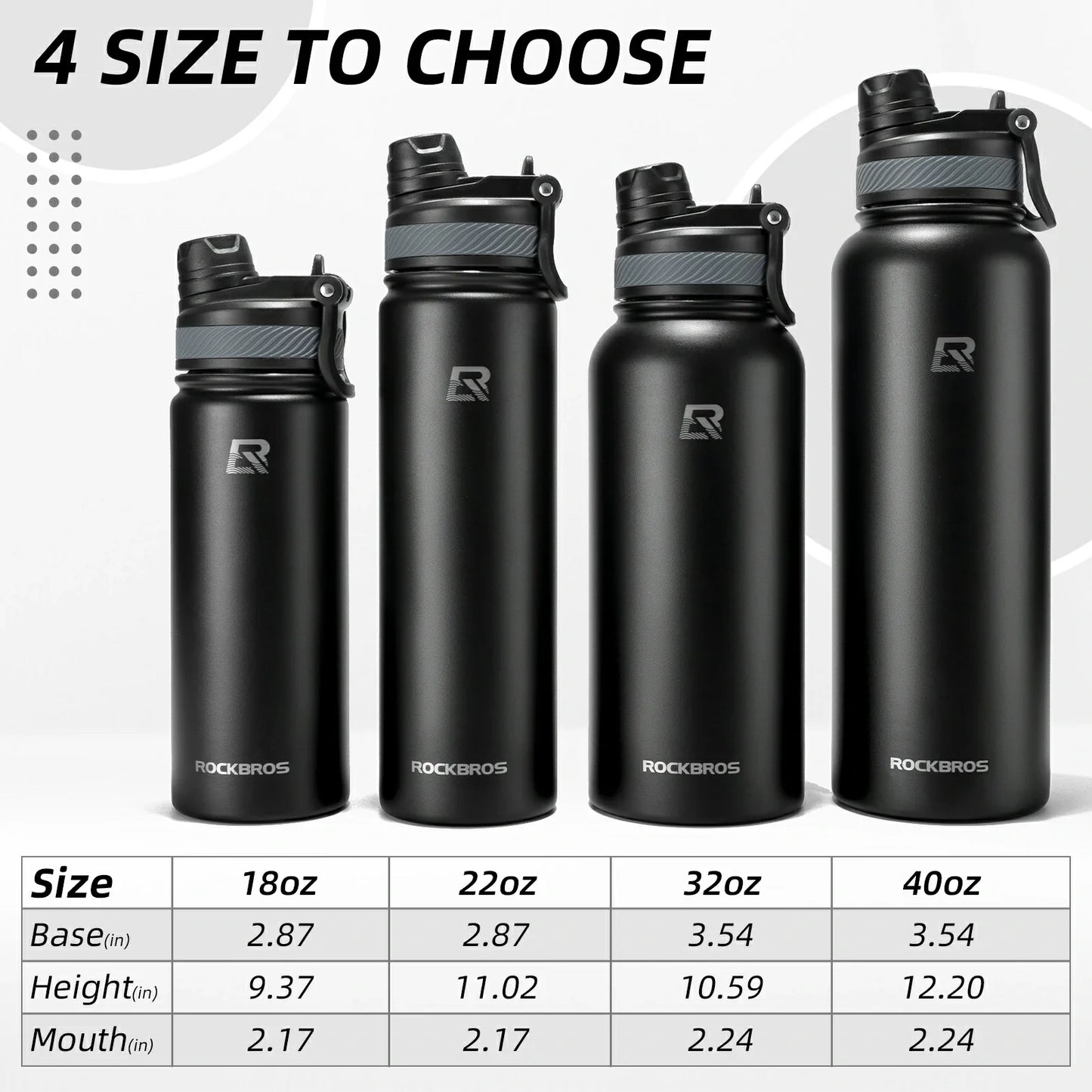ROCKBROS Stainless Steel Insulated Water Bottle with Straw