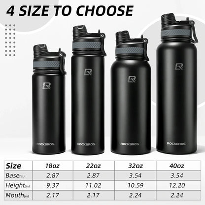 ROCKBROS Stainless Steel Insulated Water Bottle with Straw