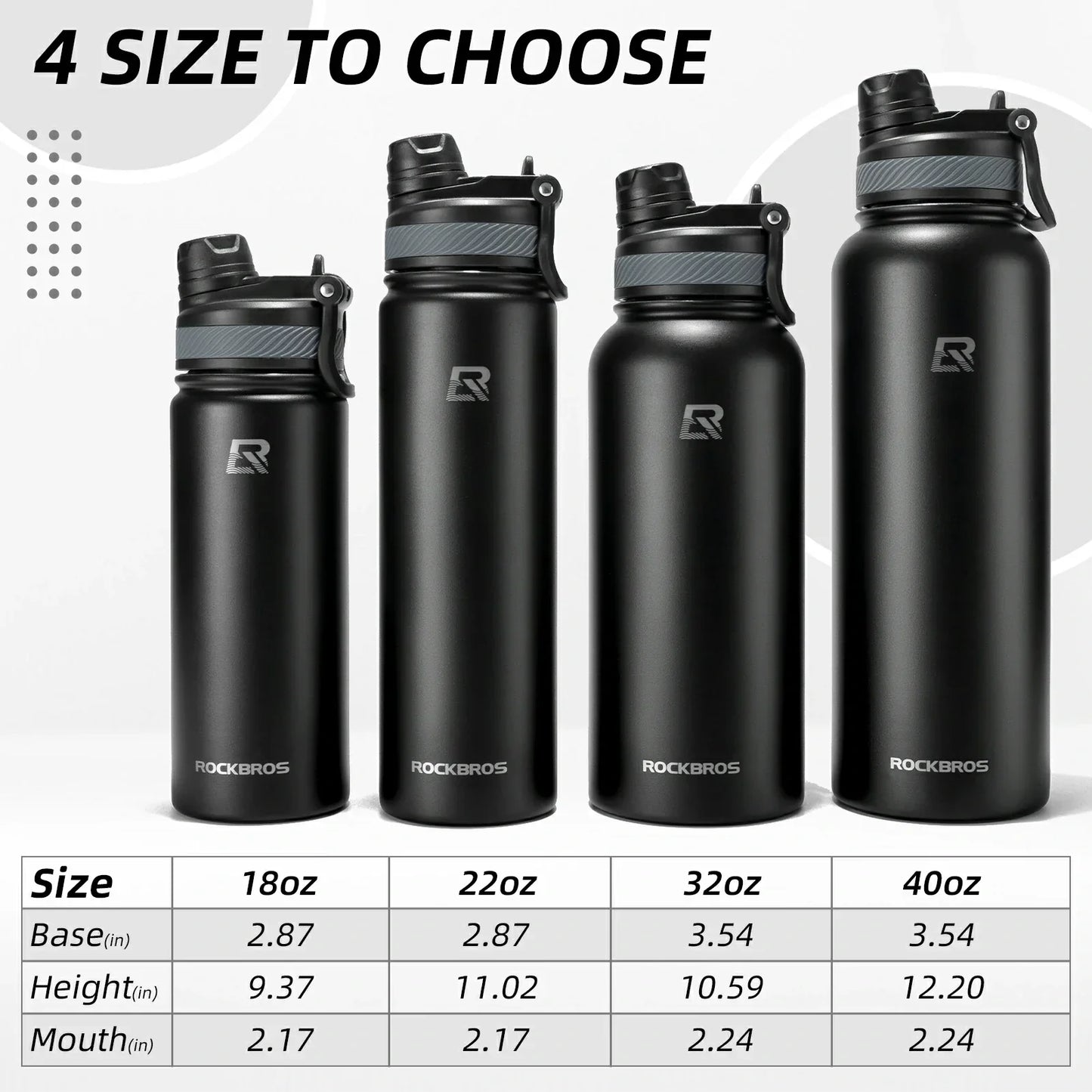 ROCKBROS Stainless Steel Insulated Water Bottle with Straw
