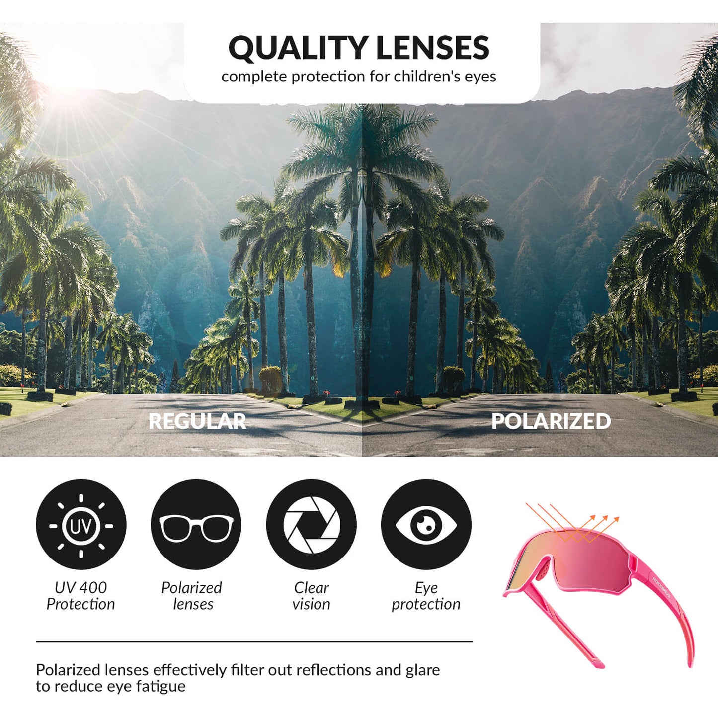 ROCKBROS Kids Polarized Cycling Sunglasses UV400 Bike Glasses