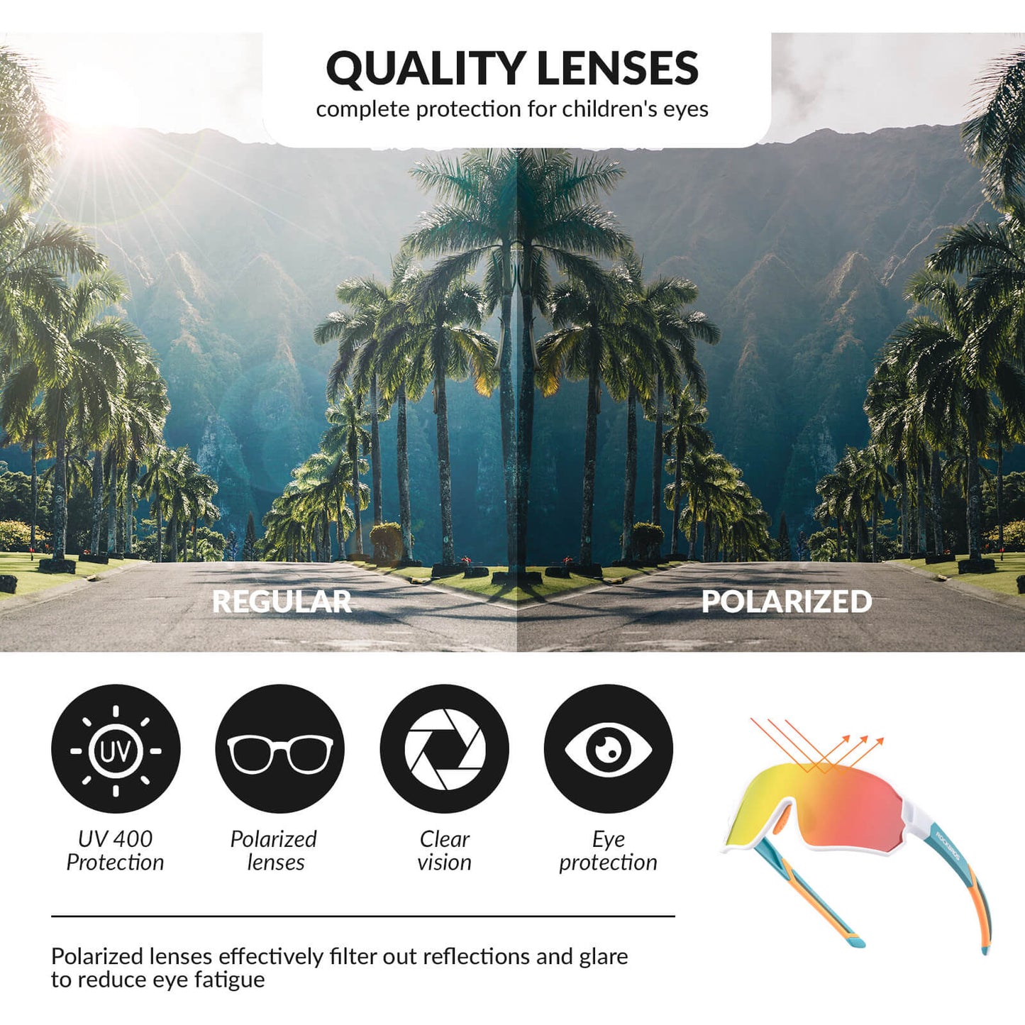 ROCKBROS Kids Polarized Cycling Sunglasses UV400 Bike Glasses