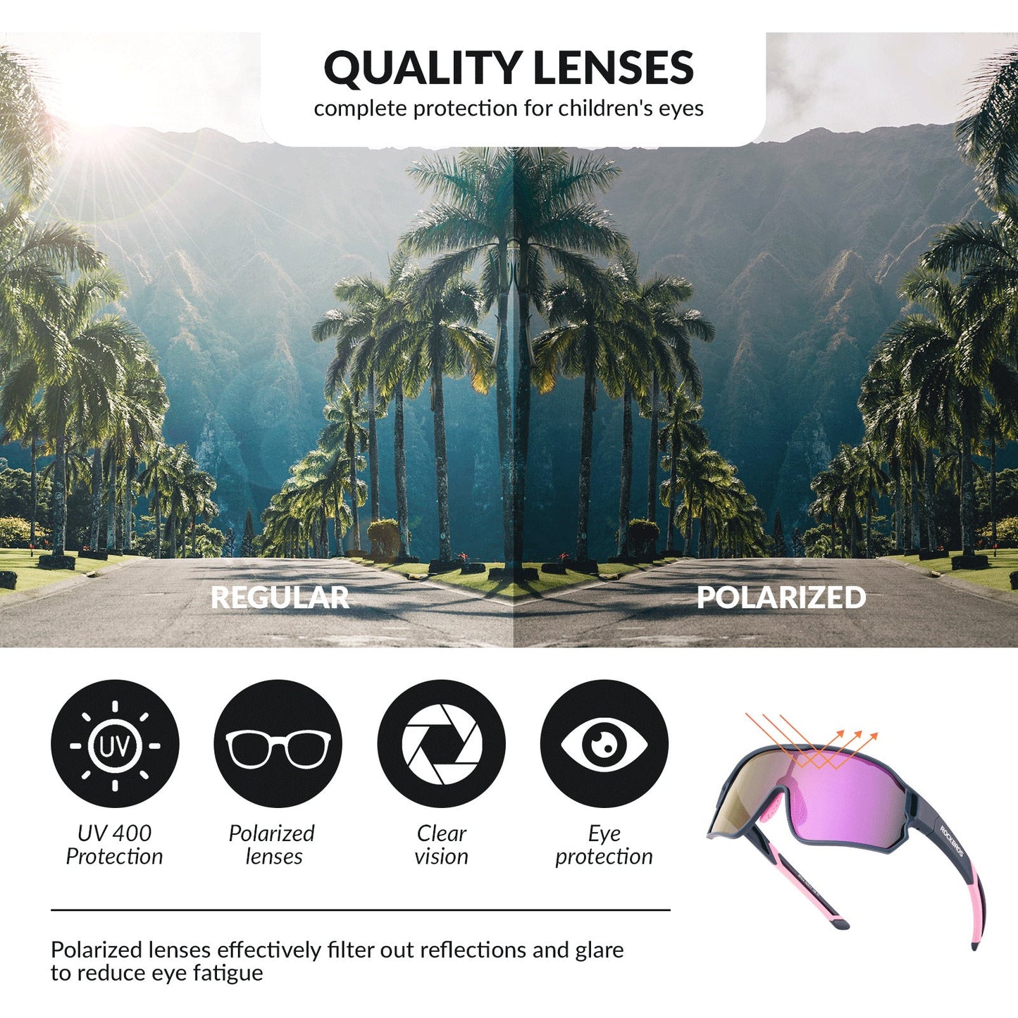ROCKBROS Kids Polarized Cycling Sunglasses UV400 Bike Glasses