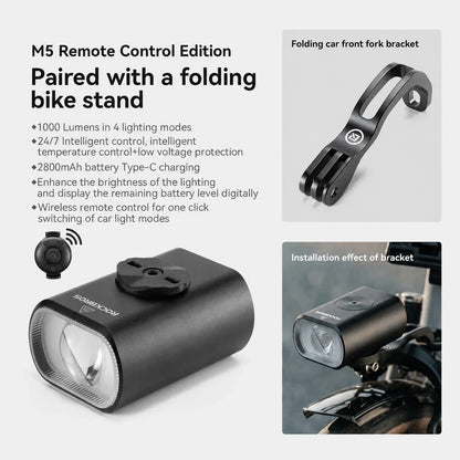 M5 Smart Bike Headlight 1000LM with Digital Display & Remote Control