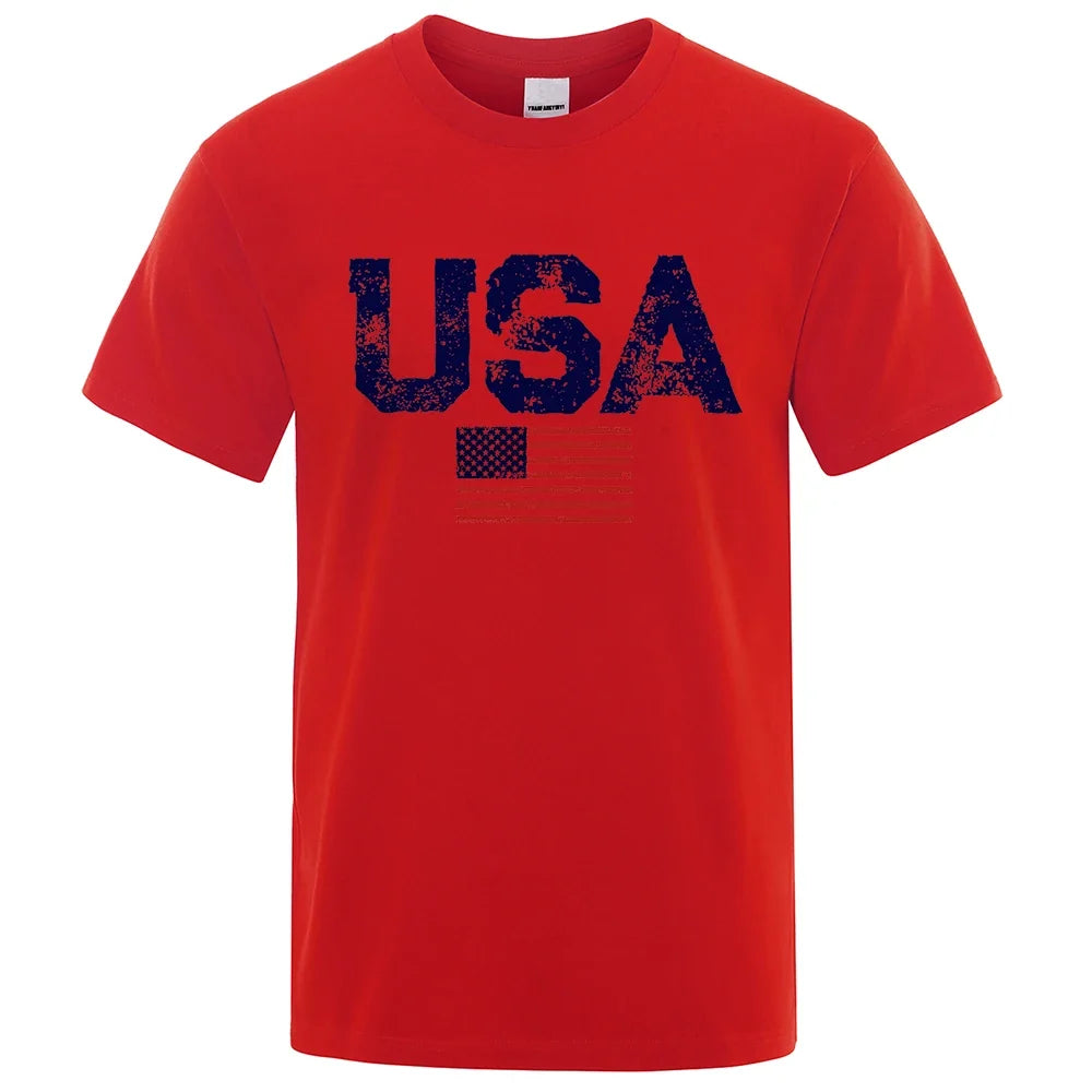 Vintage USA Flag Hip Hop Breathable Cotton Oversized T-Shirt