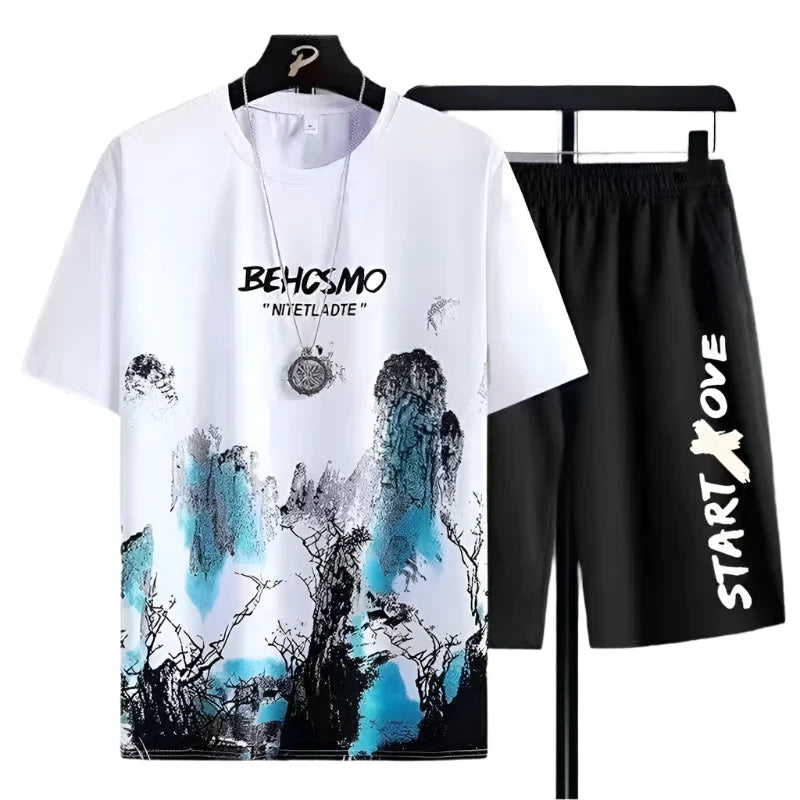 Summer Men's Manga Graffiti Tees Set