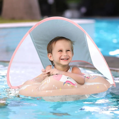 Sun Protection and Fun Inflatable Baby Swim Ring with Canopy