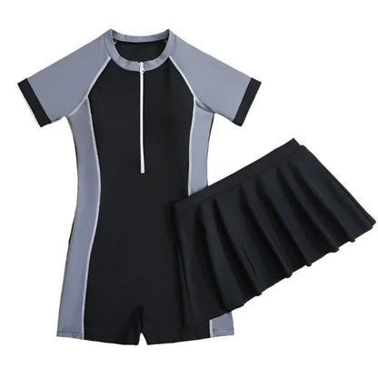 Girls  Short Sleeve Swimsuit with Skirt