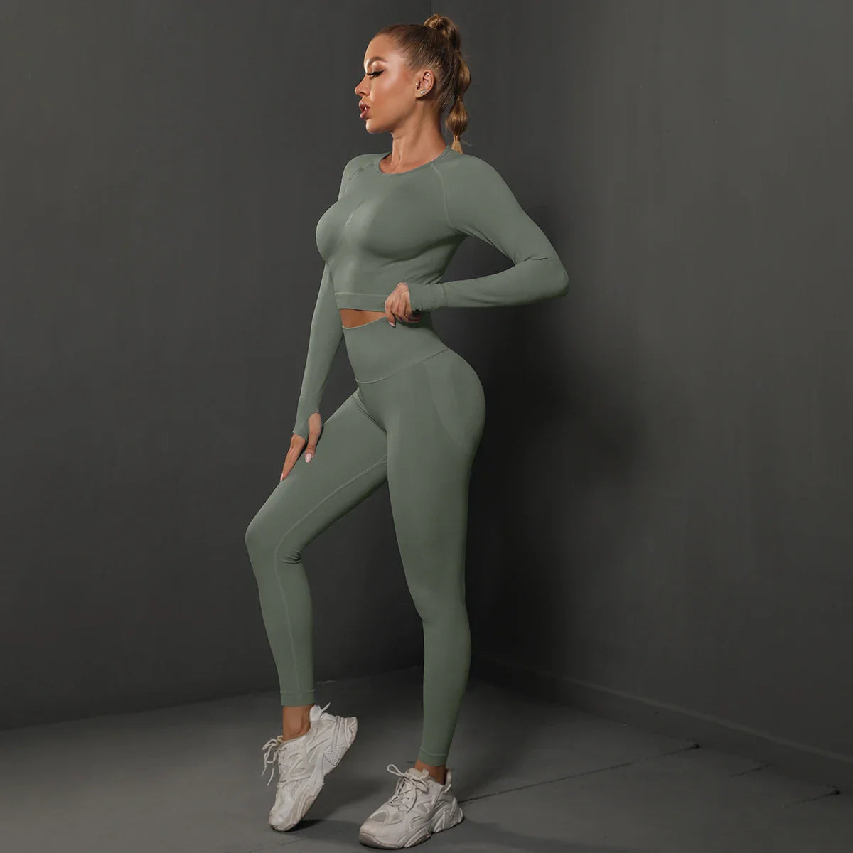 Seamless Yoga Set High Waisted Leggings Crop Top