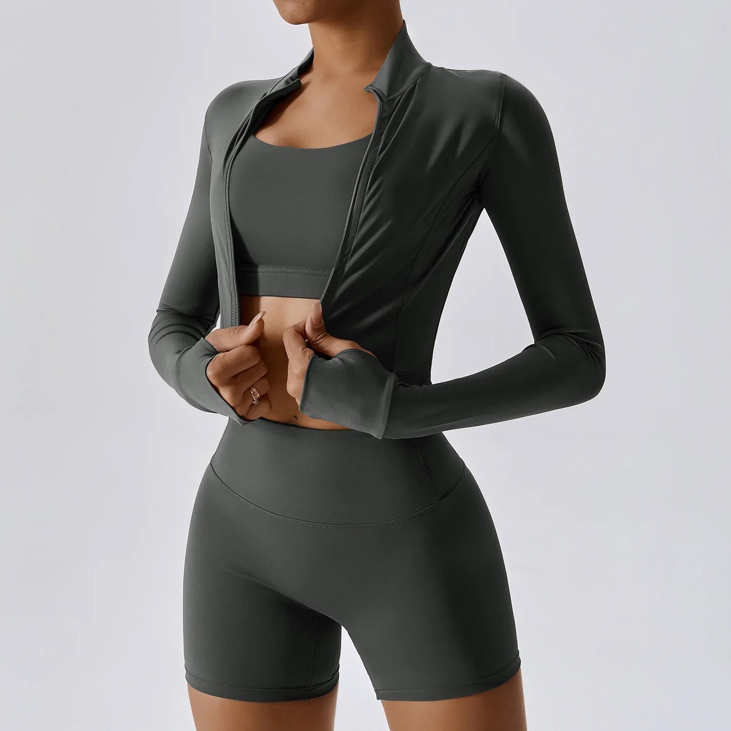 Zippered Yoga Set  Long Sleeve & High Waist Leggings