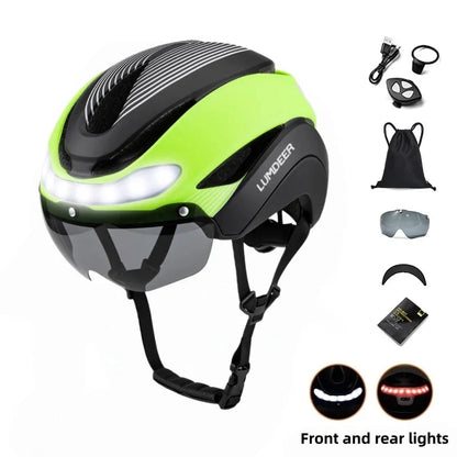 Ultralight Road Bike Helmet with Turn Signals & Magnetic Goggles