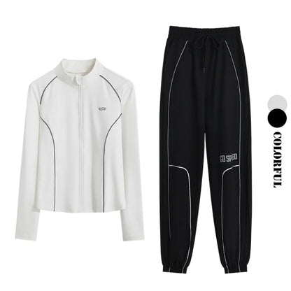 Women's 2-Piece Zipper Gym Set: High Waist Tracksuit & Jacket