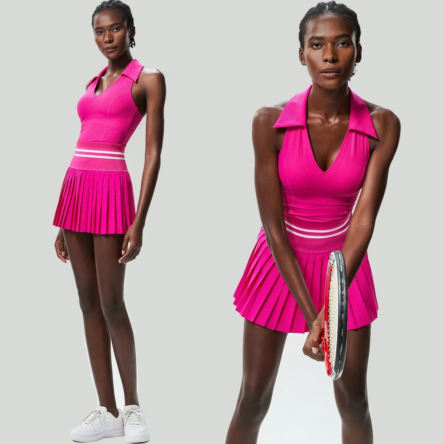 Women's Summer Two Piece Set  High Waisted Mini Skirt & Backless Sports Bra