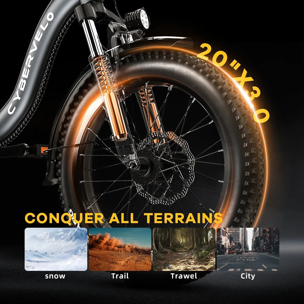 Cybervelo 1000W Foldable Fat Tire E-Bike 48V 20.8Ah Mars700
