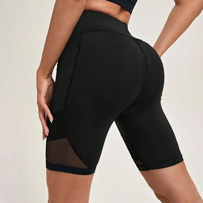 Women’s High Waist Mesh Yoga Shorts Tummy Control & Pockets
