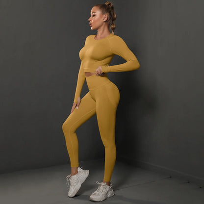 Seamless Yoga Set High Waisted Leggings Crop Top