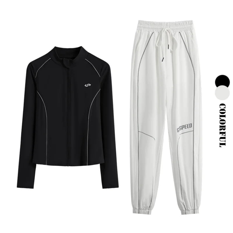 Women's 2-Piece Zipper Gym Set: High Waist Tracksuit & Jacket