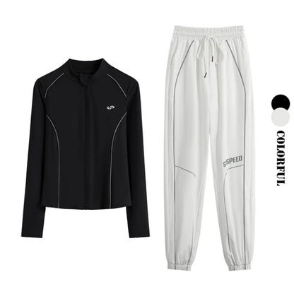Women's 2-Piece Zipper Gym Set: High Waist Tracksuit & Jacket