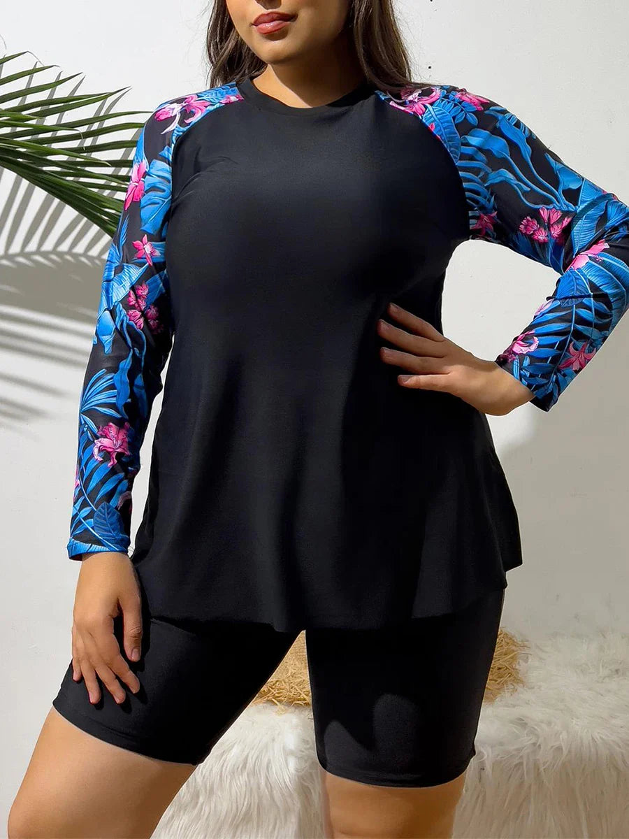 Plus-Size Long-Sleeve Surfing Suit: Women's 2-Piece Swimwear