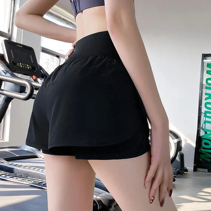 High Waisted Elastic Gym Shorts with Pockets