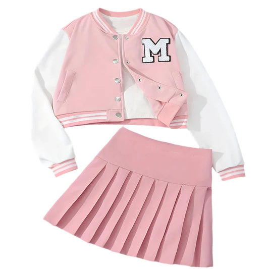 Autumn Winter Girls Letter Embroidery Baseball Uniform Set