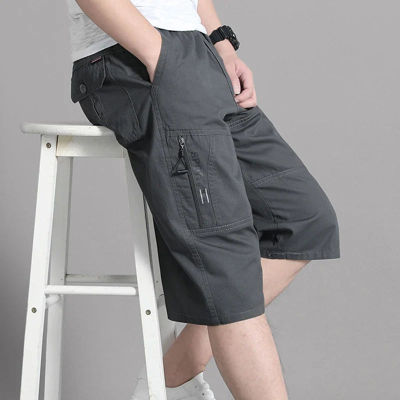 Men's Cotton Cargo Shorts Elastic Waist Summer Joggers