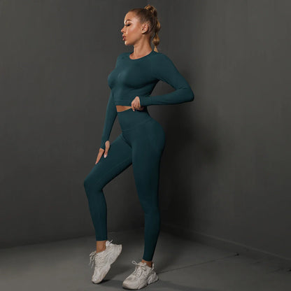 Seamless Yoga Set High Waisted Leggings Crop Top