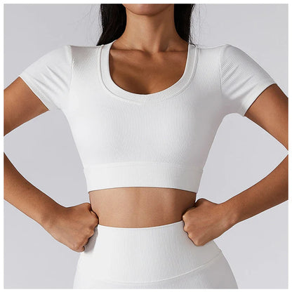 Seamless Yoga Shirts Deep V Neck  Short Sleeve