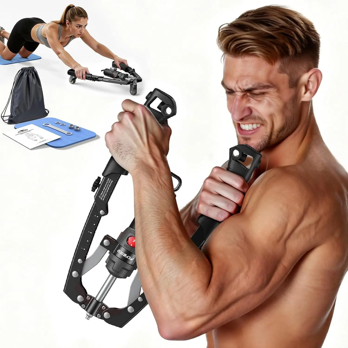Adjustable Hydraulic Arm & Chest Trainer with Ab Roller