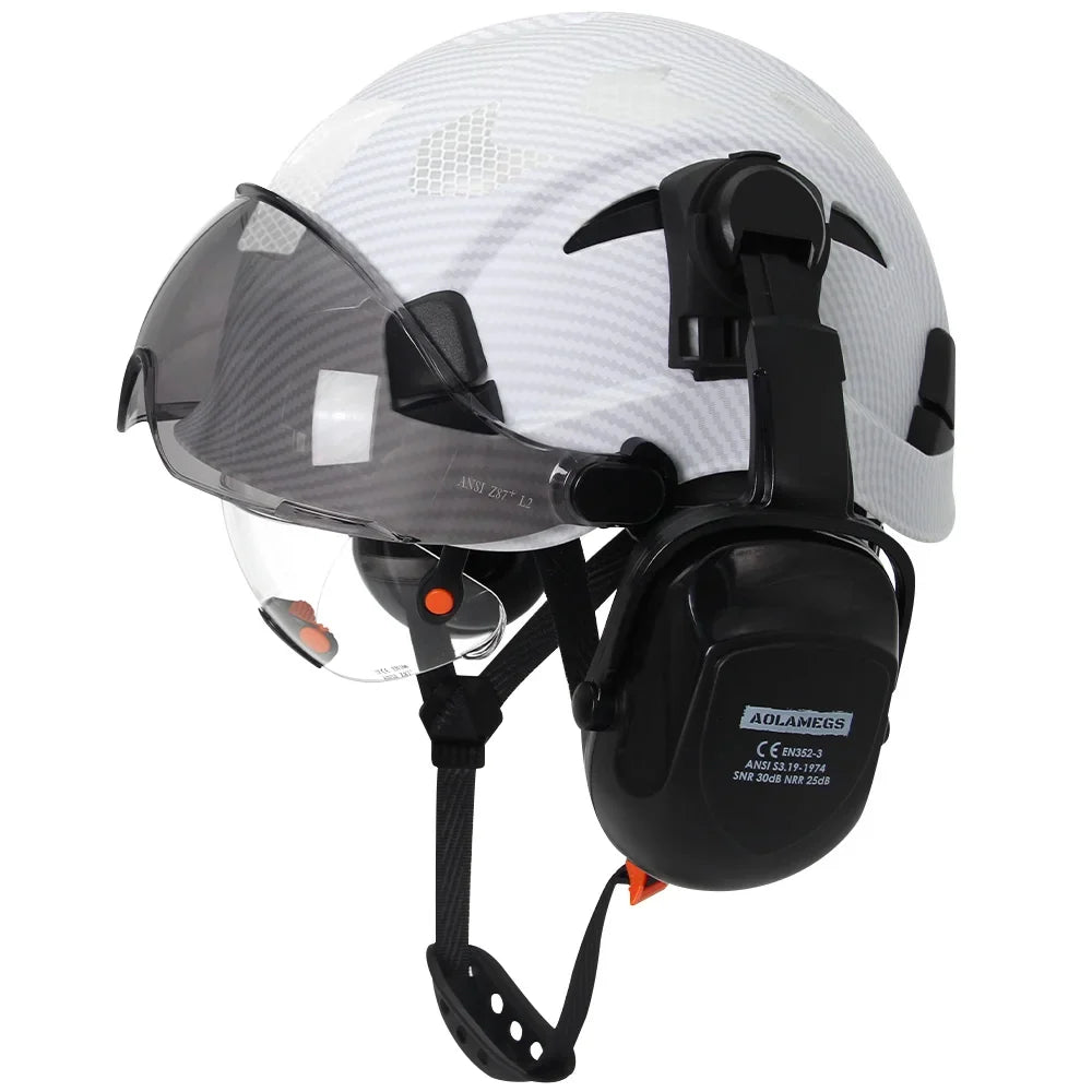 Construction Safety Helmet: Integrated Visor & Earmuffs