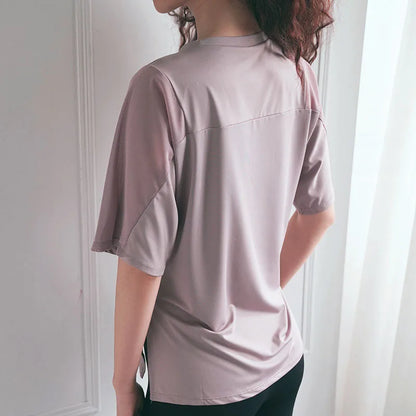 Mesh Stitching Yoga T Shirt  Breathable  Quick Dry  Loose Fit
