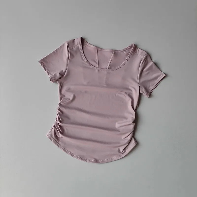 Women's Summer Mesh Yoga Pleated Fitness T-Shirt