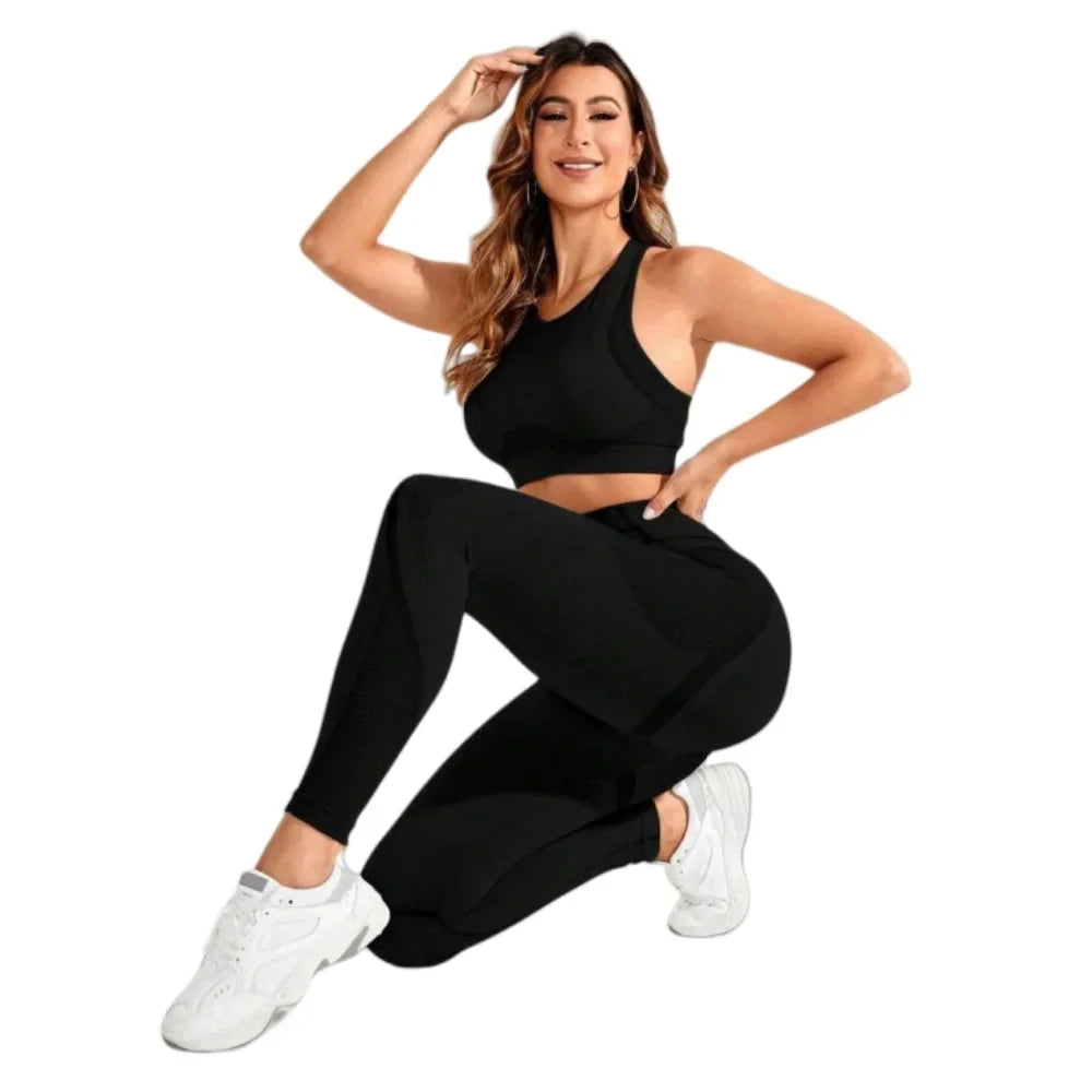 Seamless 2-Piece Yoga, High Waist Gym Leggings & Sports Bra set