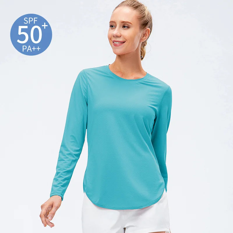 Women's Quick-Dry Long Sleeve Yoga Top with UV Sun Protection