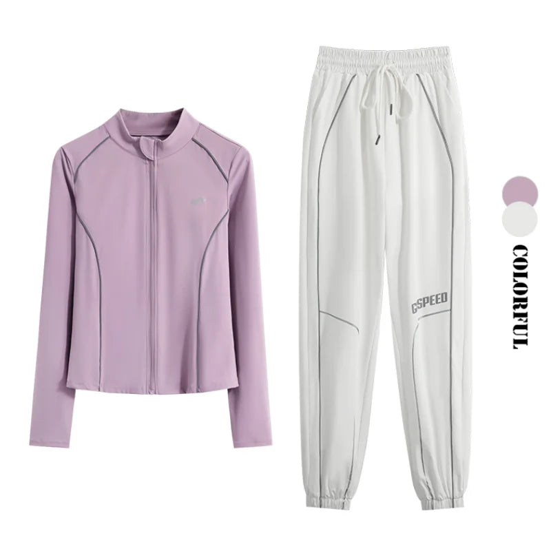 Women's 2-Piece Zipper Gym Set: High Waist Tracksuit & Jacket