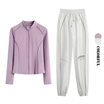 Women's 2-Piece Zipper Gym Set: High Waist Tracksuit & Jacket