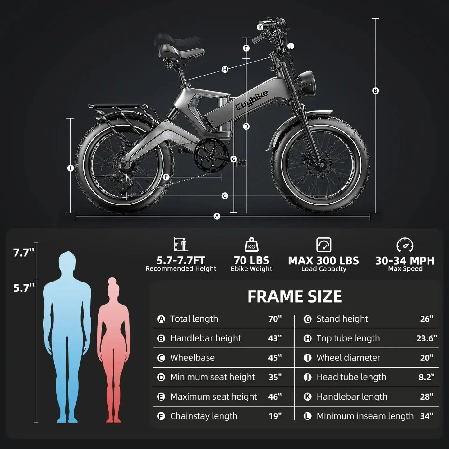Ebike K6F 1000W 48V 25AH 20-inch mountain city adult electric bicycle