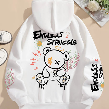 Cozy Couple Style  Personalized Bear Print Hoodie